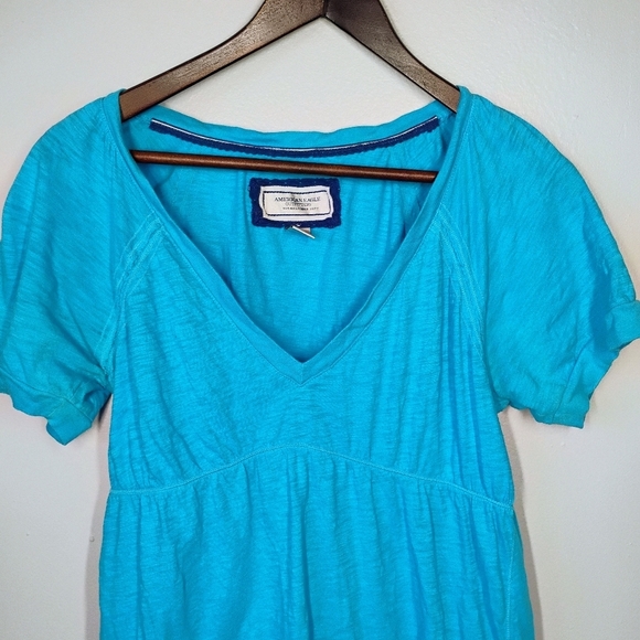 American Eagle Y2K Babydoll Top Blue Tie Waist Womens Medium Bella Swan - Picture 4 of 13